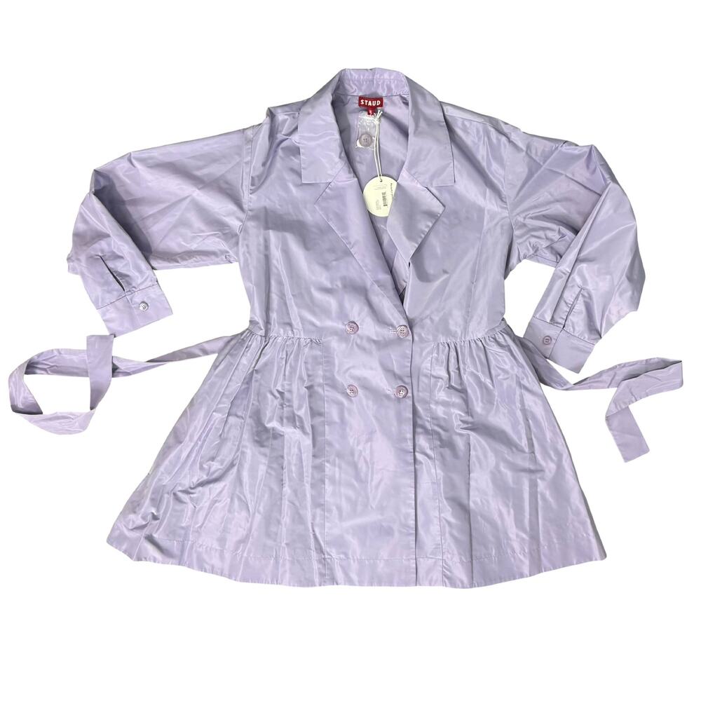 STAUD Rina Trench Coat Lilac Lavender Purple Tie Belt Mini Dress Size M NEW Tags - Picture 12 of 14